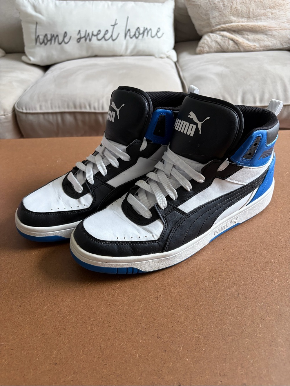 Puma Men’s Mid-Top Sneakers — White, Black & Blue